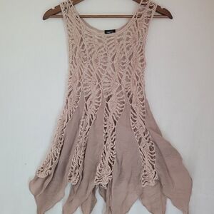 Beige Crochet Tunic Top